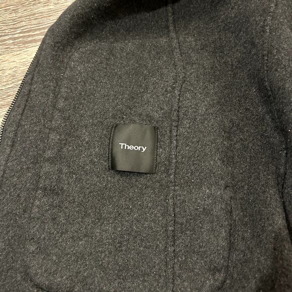 EUC Theory Double-Faced Wool Cashmere Hooded Duffle Coat Gray Longline Jacket L - Picture 9 of 16